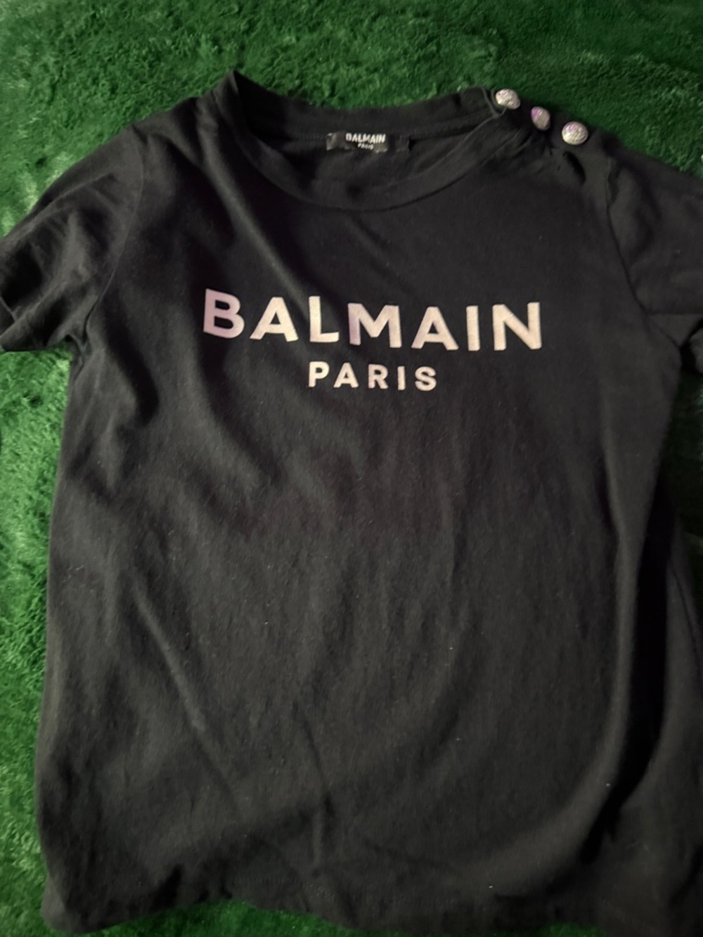 Balmain Kids Black Tee with Iridescent Logo